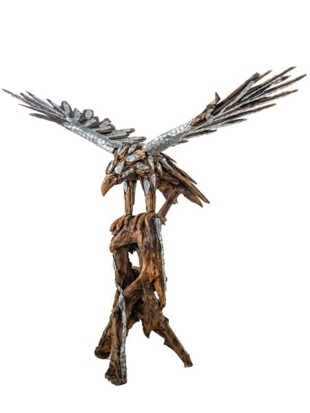 Adler aus Teakwurzeln und Aluminium